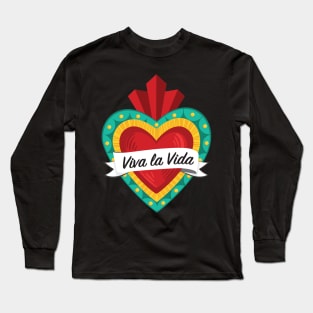 Mexican Sacred Heart III / "Viva la Vida" Frida Kahlo's Quote in Spanish by Akbaly Long Sleeve T-Shirt